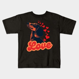 Red Hearts Love Dachshund Dog Valentine Kids T-Shirt